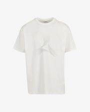 The Creamfields 2025 Atomise White Oversized Fit T-Shirt by Creamfields features a subtle light gray abstract geometric design on the front, with short sleeves, a classic crew neckline, and an oversized relaxed fit.