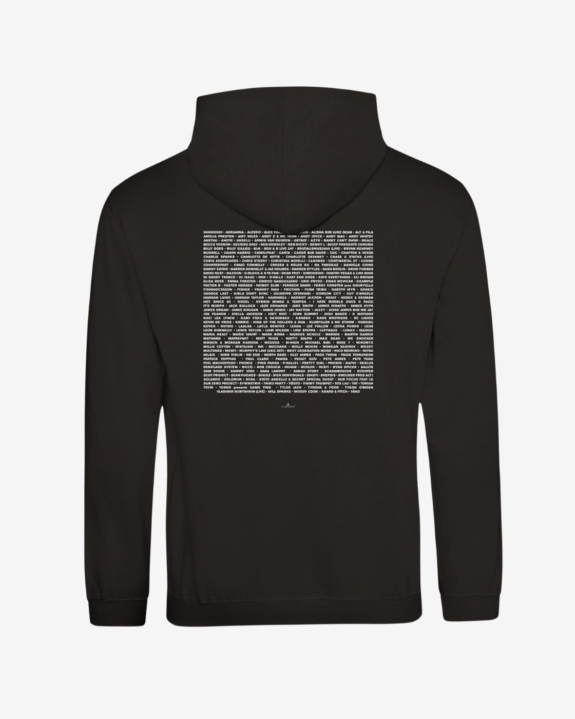 Black hoodie with a unique pattern on the back against a white background