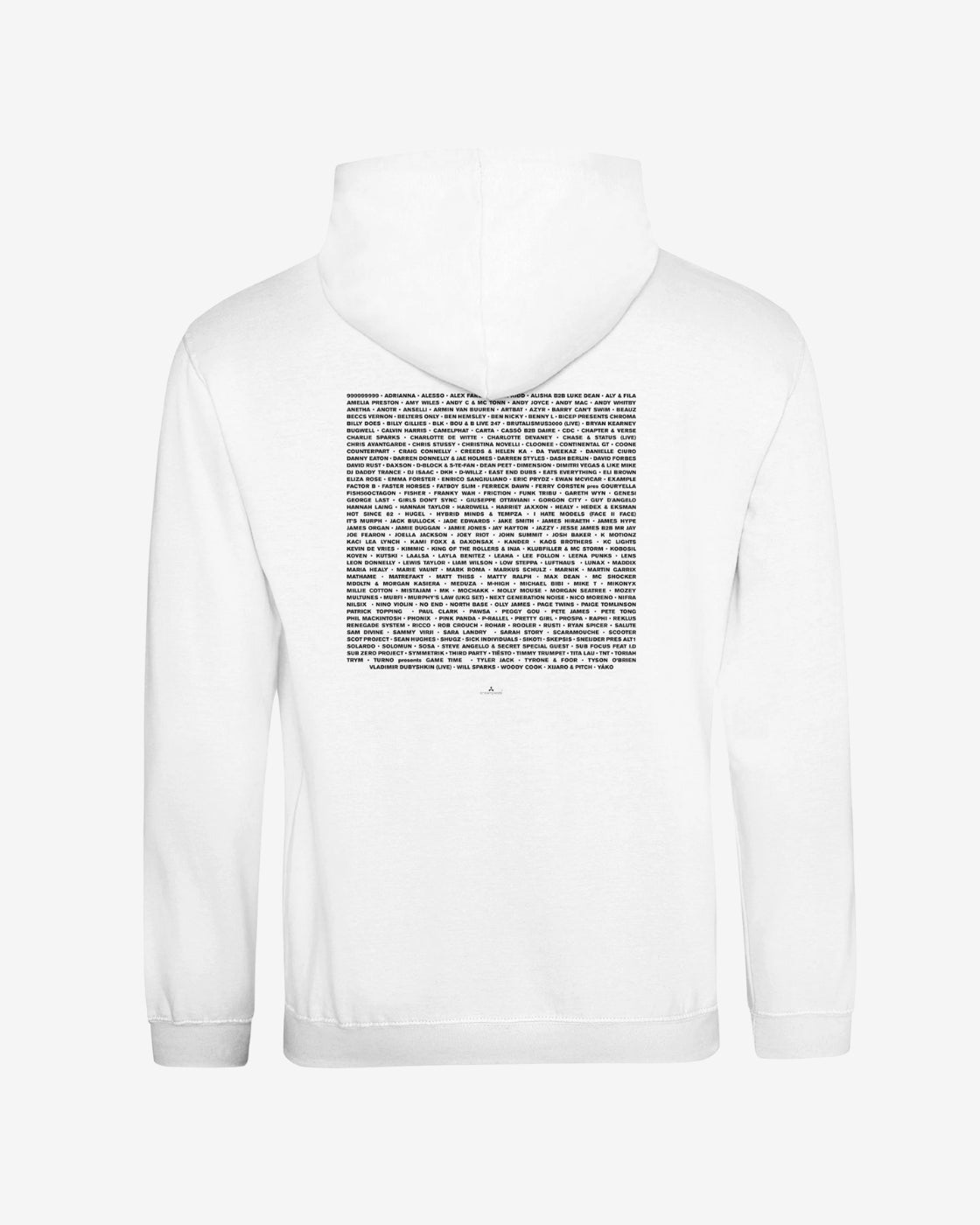 White hoodie with black text design on a white background