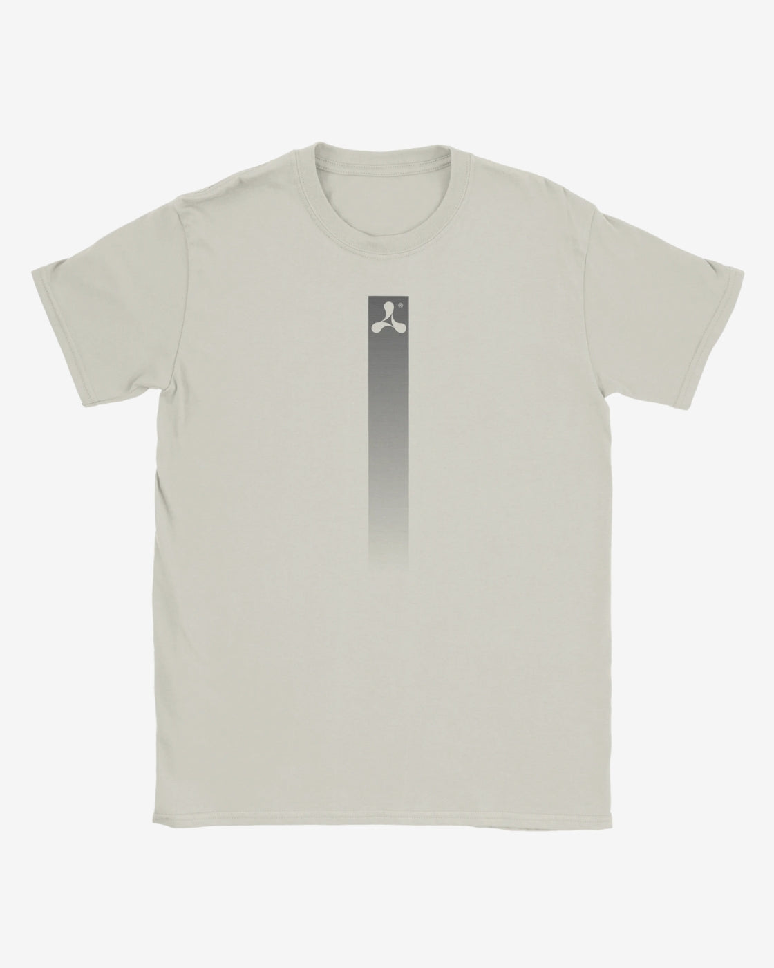 Beige t-shirt with a logo on a white background