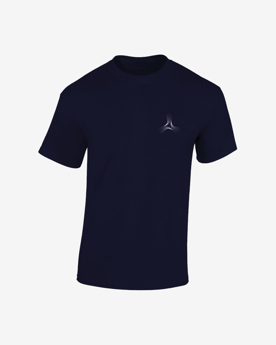The Creamfields 2025 Line Up Navy T-Shirt by Creamfields features a small, abstract white and gray logo on the left chest, shown against a plain white background.